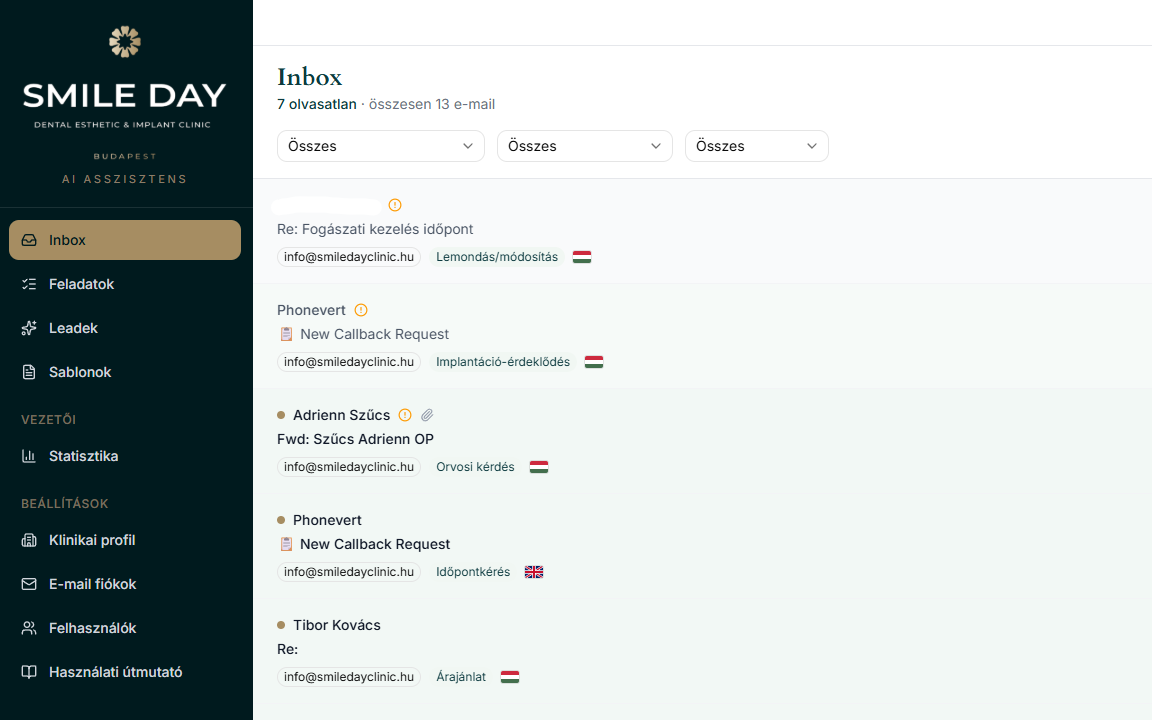 MAYA Inbox — feladat-nézet